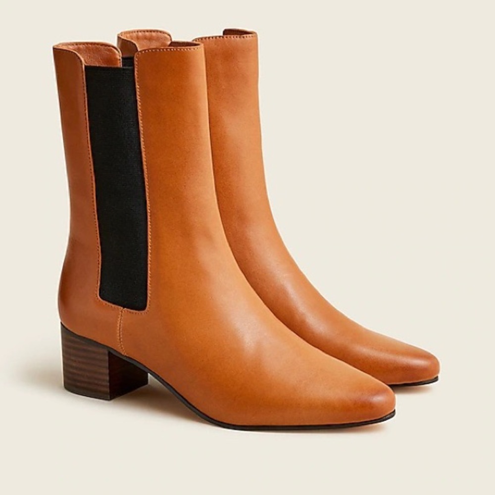 NWT J Crew leather high-shaft stacked-heel boots size 9